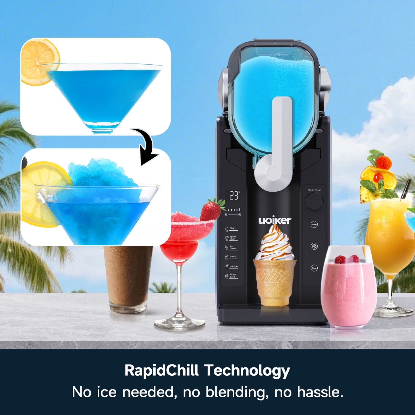 88 Oz. Black Slushy Machine Frozen Drink Maker with Touch Screen, 6 Preset Programs, Self-Cleaning, No Ice Required
