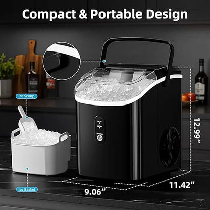 Nugget Ice Maker Countertop, 34Lbs/24H with Self-Cleaning Function, Portable Sonic Ice Machine for Home/Office Stainless Steel Black