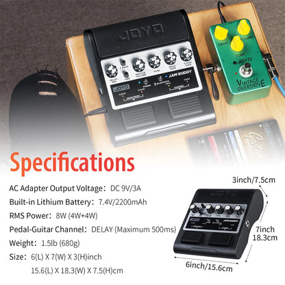 JOYO JAM BUDDY Portable Guitar Amplifier & Pedal 2 in 1 Rechargeable Bluetooth Guitar Practice Amp with Footswitch