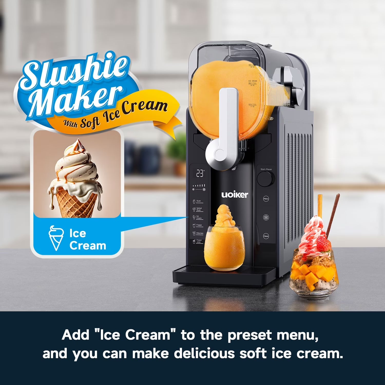 88 Oz. Black Slushy Machine Frozen Drink Maker with Touch Screen, 6 Preset Programs, Self-Cleaning, No Ice Required